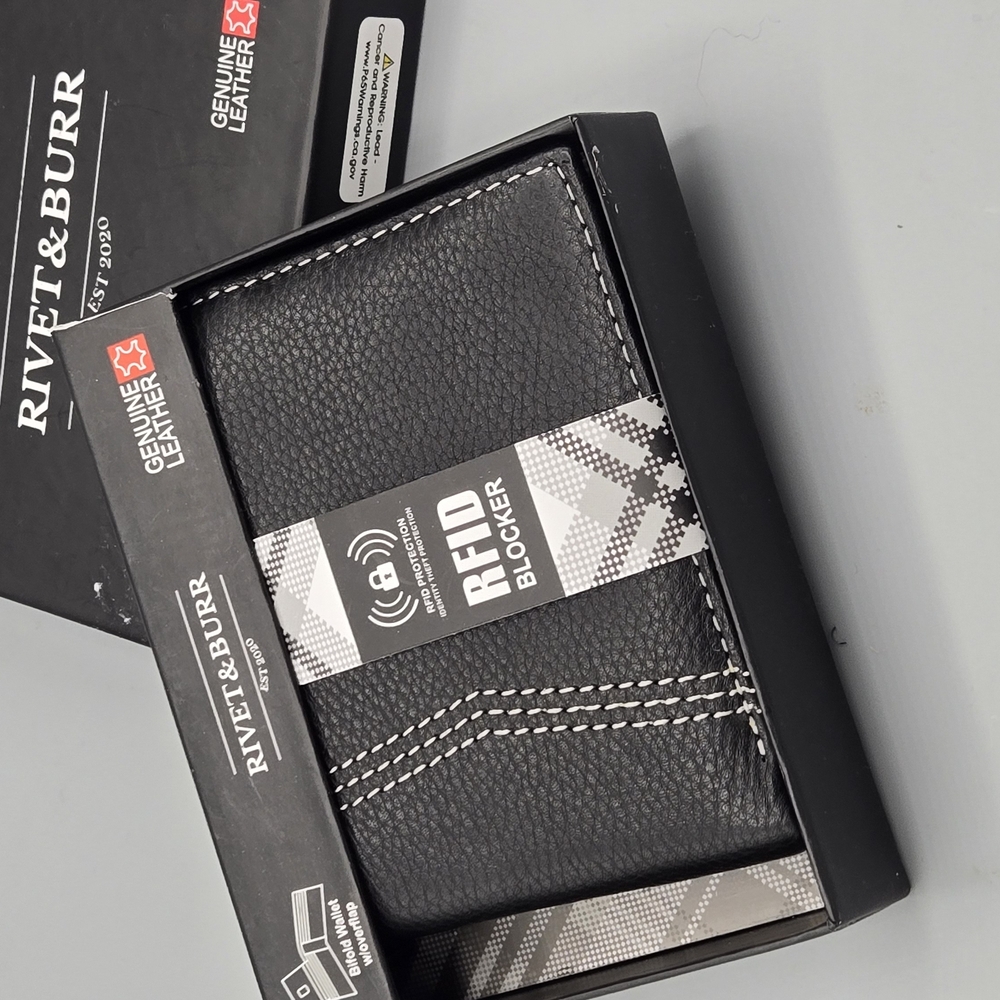 Black Genuine Leather Wallet Bifold with overflap, Card Slots